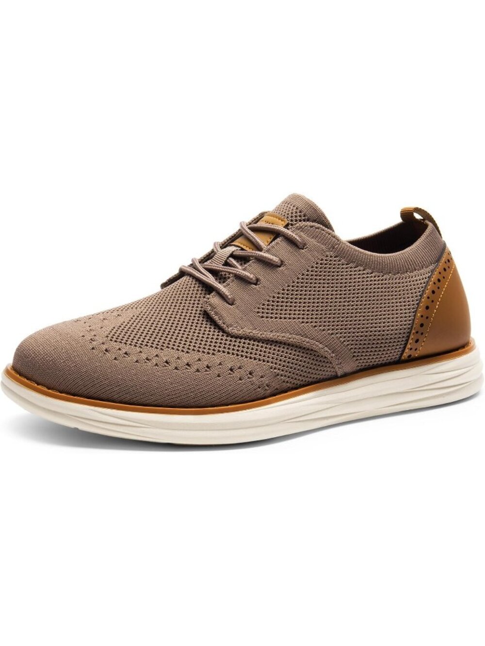 Men's Light Brown Knit Mesh Dress Sneakers Lace Up Casual Oxford Walking Shoes